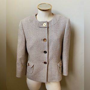 ALEX MARIE Beige & Metallic Gold Button Front Blazer | Size 6